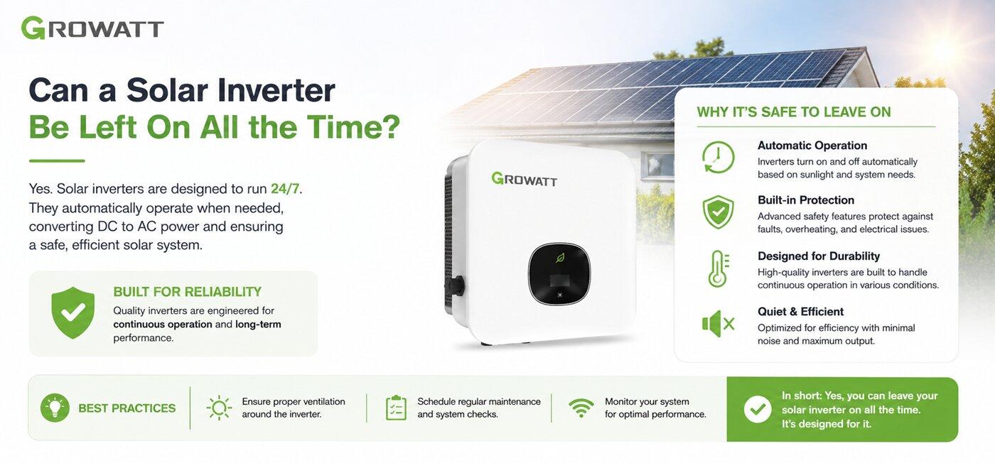 Can a solar inverter be left on all the time