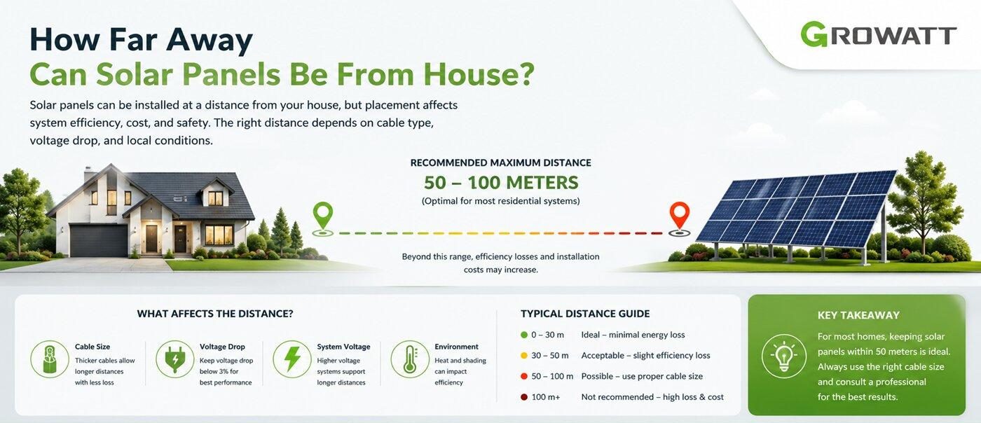 How distance away can solar panels be from house