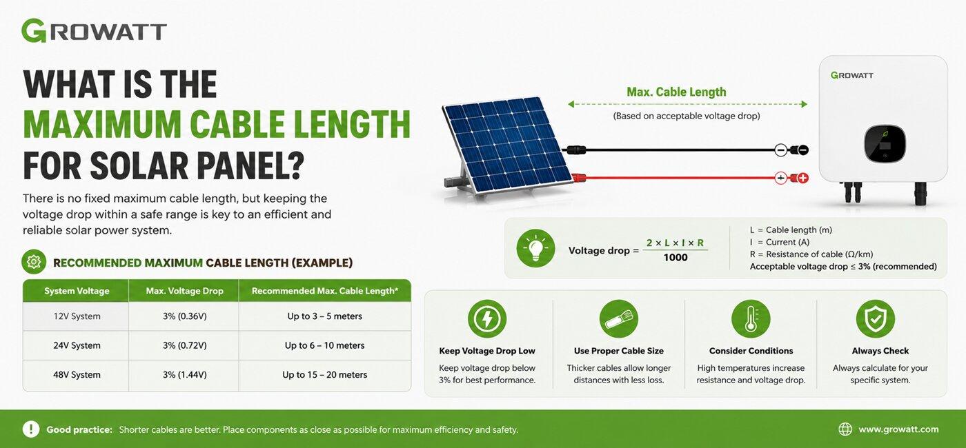 What is the maximum cable length for solar panel